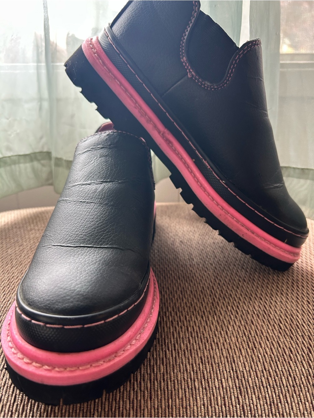 Western Chief Black Ankle Boots with Pink Trim
